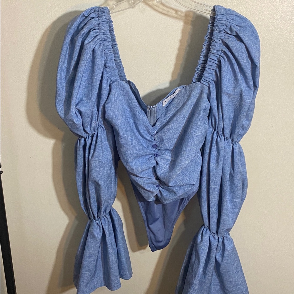 Club L London Blue Ruched Bodysuit